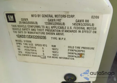 2006 Chevrolet Trailblazer Ls z USA, uszkodzony, nr VIN 1GNDS13SX62269206